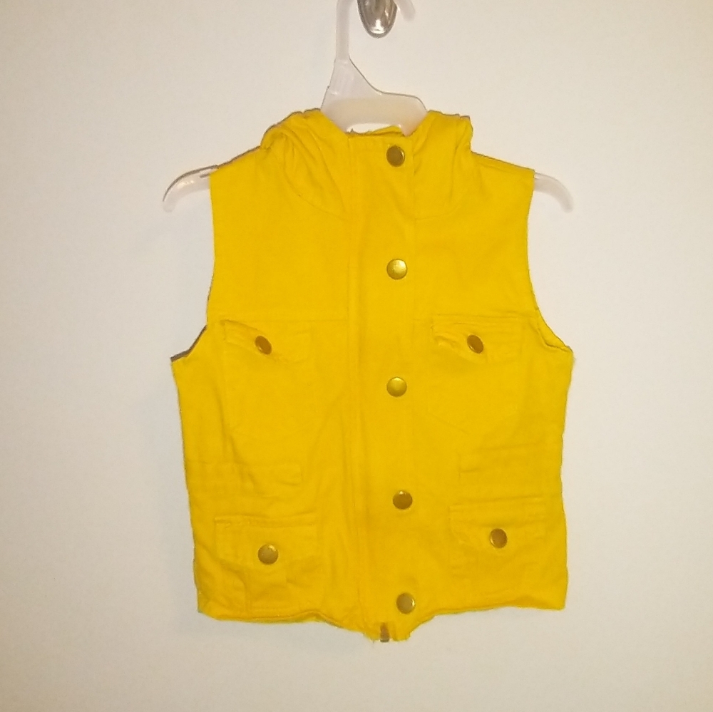 girls sleeveless hooded vest jean jacket size Small Like 3t yellow  K-091